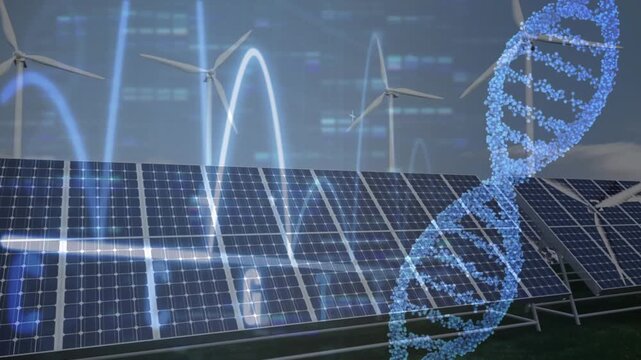 Animation of dna and graphs moving fast on a black background