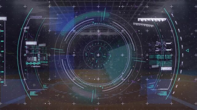 Animation of data processing over sports stadium