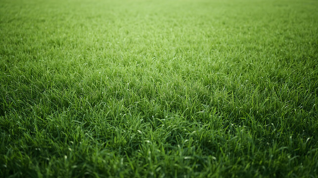 Lush green grass lawn texture background with shallow depth of field