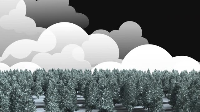 Animation of winter forest over dark background