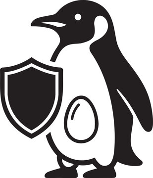 Manual Vector Illustration of Penguin Protecting Egg with Shield for World Penguin Day.