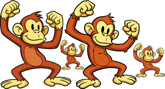 Cartoon monkeys, dancing monkeys, monkey illustrations, vector primates