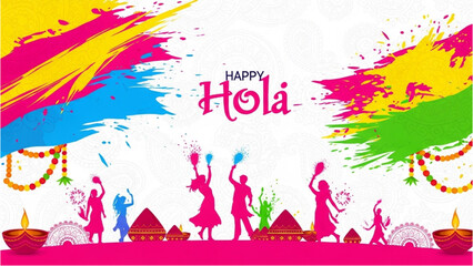 People celebrate Hola with colorful powder and lights outdoors © Stock Image Paradise