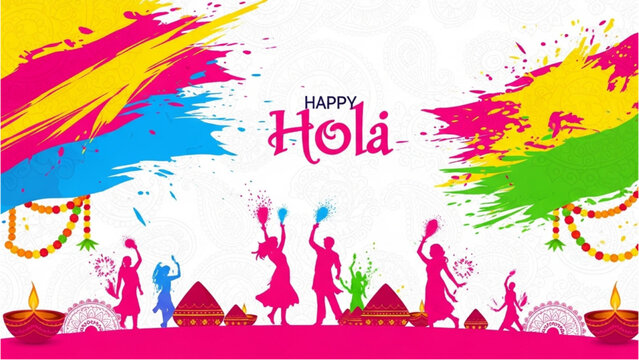 People celebrate Hola with colorful powder and lights outdoors