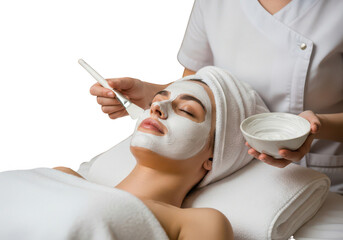 Relaxing facial treatment in progress isolated on transparent background