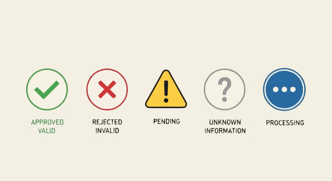 Status icons for validation and processing.