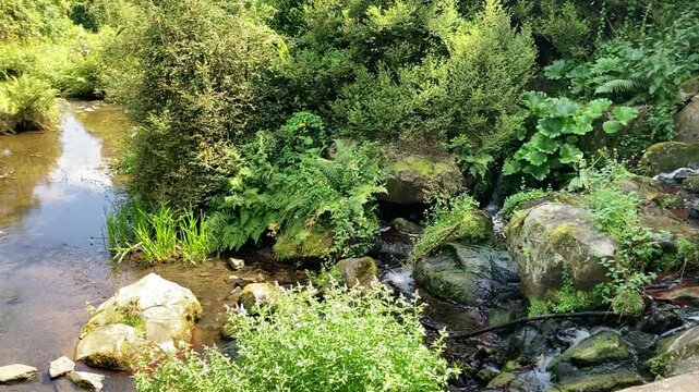 Waterfall and little stream in the Mountain Park, Kassel, Germany