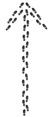 Naklejka premium Cartoon vector illustration of male footprints forming an arrow silhouette shape representing direction, guidance and strategic movement