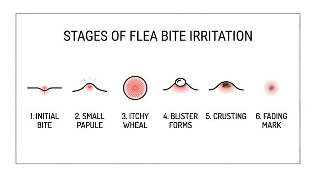 Medical Diagram Showing the Stages of Flea Bite Irritation