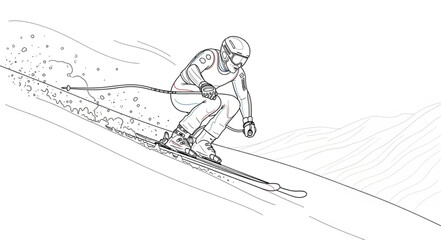 Fototapeta premium Dynamic Skier Carving Downhill in Detailed Line Art.
