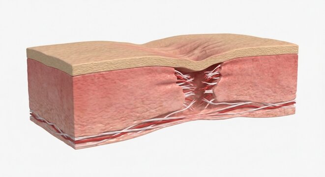 3D medical illustration of stretch mark skin cross section