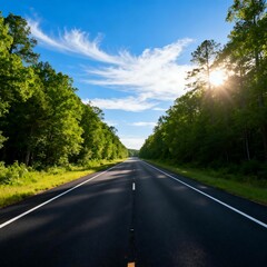 Fototapeta premium Asphalt Road Amidst Lush Green Forests