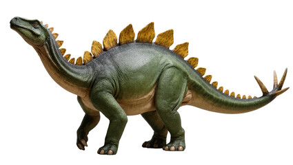 Realistic green Stegosaurus dinosaur standing, a powerful prehistoric animal from the past. © Eustace