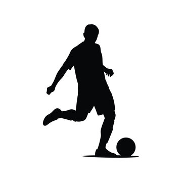 Soccer player silhouette kicking ball vector illustration for sports design and logo