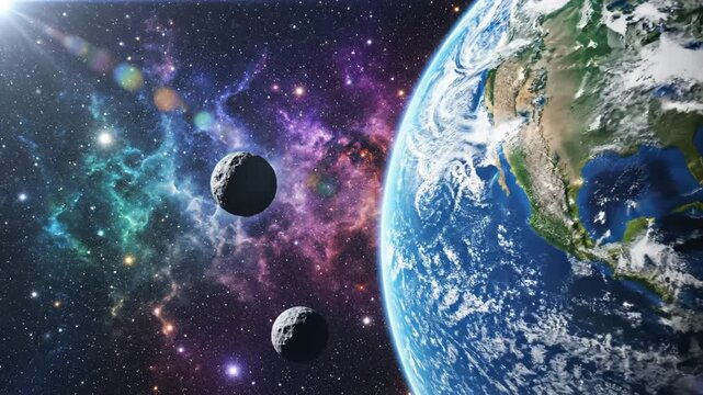 Earth and celestial bodies in space
