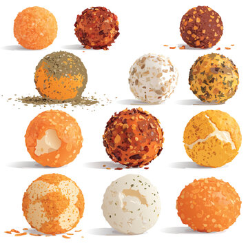Photorealistic Cheese Balls and Flavored Gourmet Snack Truffles Set