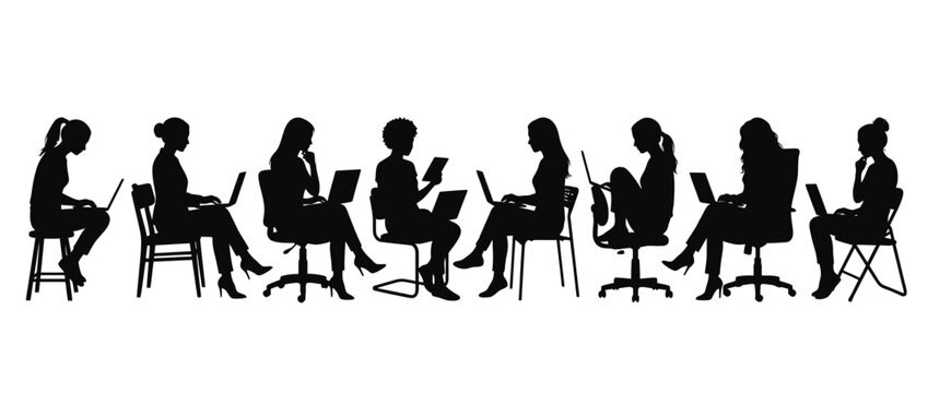 Vector illustration of silhouettes of people dancing and sitting at a cafe table while a businessman and a woman enjoy dinner, music, and drinks in a modern restaurant or office bar setting