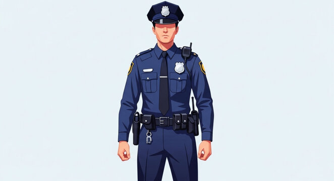 Full-Length Portrait of a Police Officer in Uniform.