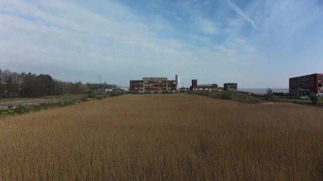 Aerial Photo Lord Line Building Humber UK. Lord Line Historical Building stands as a prominent and gritty icon on Hull's historic St Andrew's Dock, 