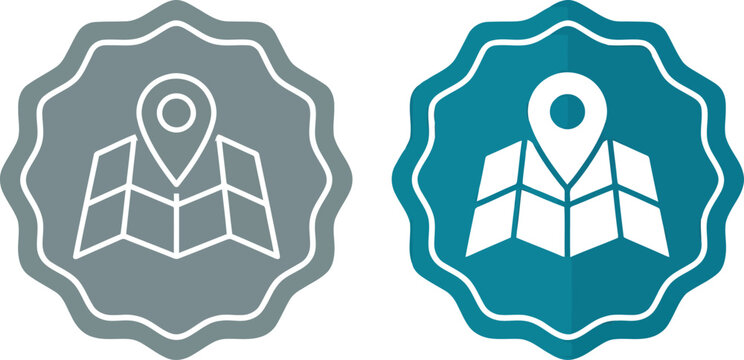 Gray and teal navigation icons featuring folded maps and location pins on circular badges