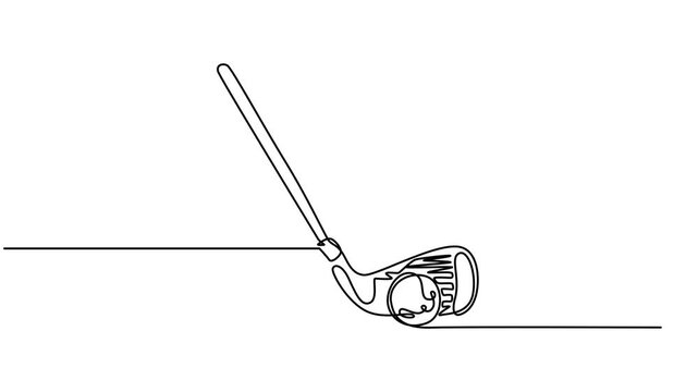 golf club flat continuous one line drawing animation, golf club flat continuous one line drawing video, Self drawing animation of single line draw crossed golf clubs, ball. Golf equipment logo in flat