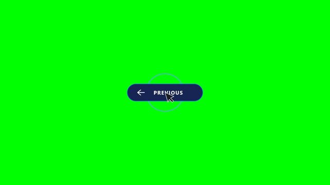 Dynamic UI previous button animation with interactive mouse cursor on vibrant chroma key screen, ideal for digital project overlays and creative