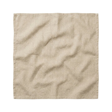 Blank beige linen napkin top view isolated. Table setting cloth mockup.