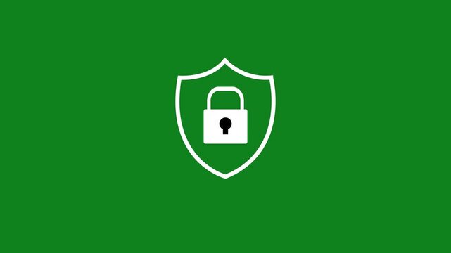 Cybersecurity Shield icon with Lock icon animation on green background with 4k video animation.