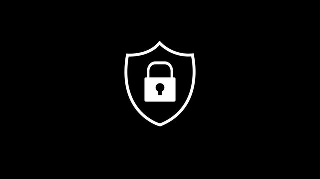 Cybersecurity Shield icon with Lock icon animation on black background with 4k video animation.