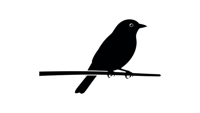 Black bird silhouette perched on thin branch