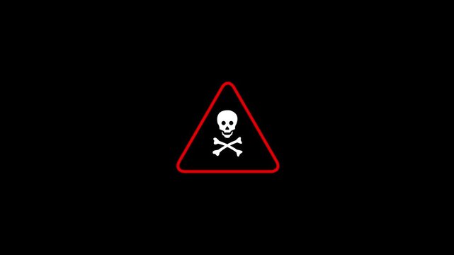 Warning Sign with Skull and Crossbones Icon with 4k video animation.