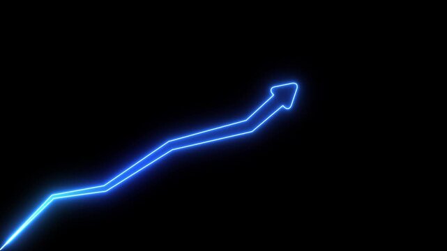 Animated arrow growth up and down icon on background Market Recovery Concept. Successful growth trend blue line graph going Up .Abstract neon line arrow down business graph icon 4k video animation.