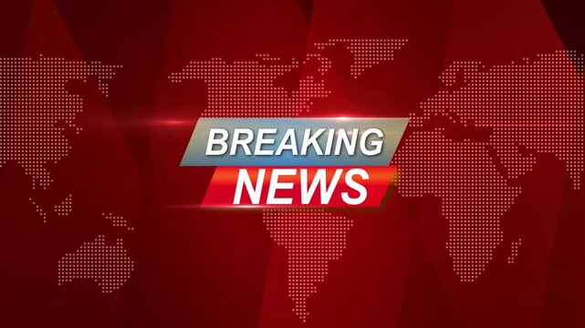 Breaking news background. Red motion graphics with digital world map. Red beating style breaking news live typography with colorful shapes, 4k animation, broadcasting animated screen backdrop.