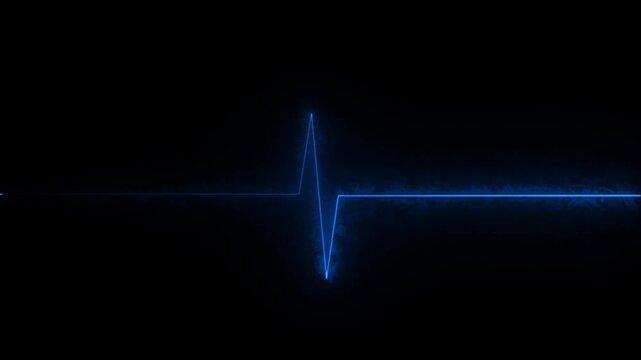 Neon Heartbeat or pulse. blue line of heart rate. Heart pulse graphic. Neon heartbeat cardiogram glowing line with 4k video animation.