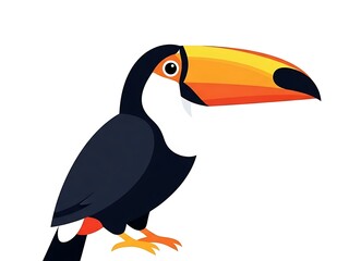 Fototapeta premium Vibrant toucan perched with striking beak and colorful plumage against a plain background