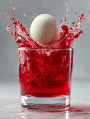 Cherry Burst: The moment a sphere plummets into a cocktail, creating a vibrant splash of deep red that embodies the refreshing essence of a mixed drink, with droplets gracefully dancing in the air.