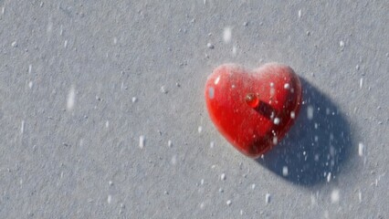 Fototapeta premium Red heart rests on snowy ground
