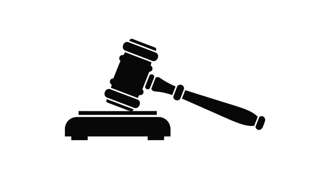 Black gavel and sounding block depicted in a stark silhouette