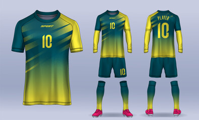 Naklejka premium t-shirt sport design template, Soccer jersey mockup for football club. uniform front and back view. 