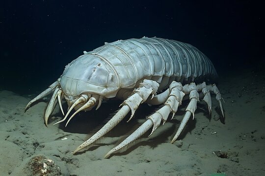 Giant Isopod Crawling on Seabed, Deep Sea Creature, Marine Biology, Underwater Exploration, Ocean Life