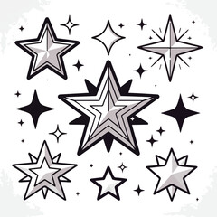 Obraz premium Isolated on Stars set icons, different sparkle star shapes icon collection, shine stars sparkles signs, bling decoration vector art on white background