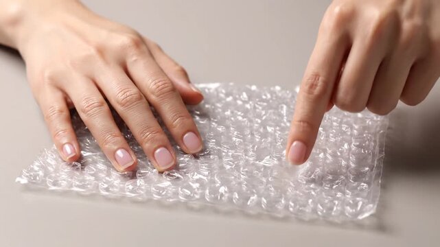 Hands Popping Bubble Wrap Packaging Material.