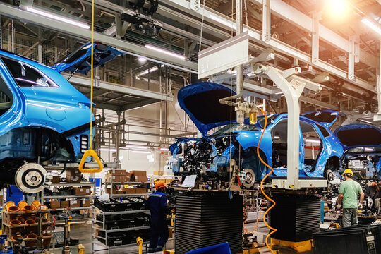 Assembly line of modern cars
