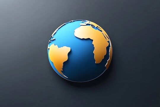 A 3D illustration of a globe with a blue and gold map on a dark gray background showing the Americas and Africa