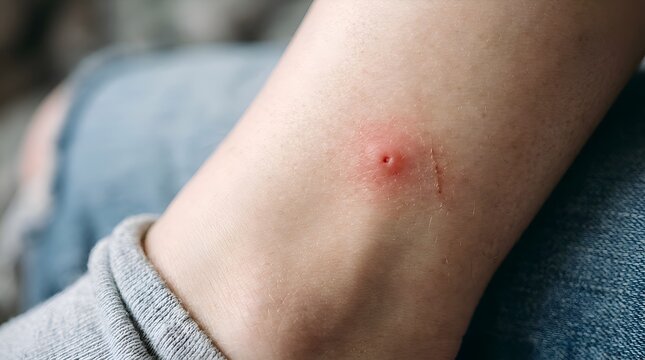 Inflamed Insect Bite on Human Skin Close Up
