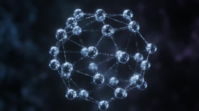 Molecular Structure Rotating on Dark Background.