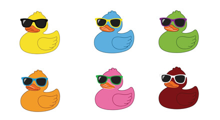 Fototapeta premium Colorful rubber ducks wearing sunglasses in a playful arrangement high quality