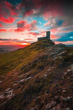 St Michael de Rupe, commonly known as Brentor Church, located on the outer edge of Dartmoor in Devon, England. 