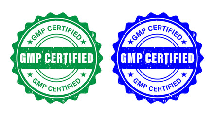 Obraz premium GMP Certified Round Blue Stamp Badge for Industrial Quality Standard