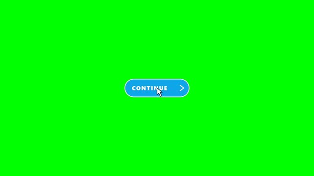 Animated continue button with mouse cursor interaction on a green screen background for user interface design and web development projects, perfect